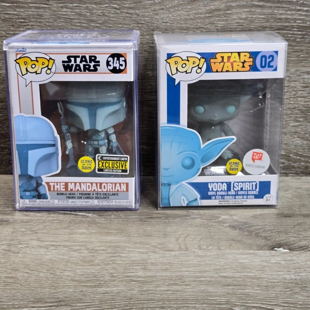 Funko Pop! Star Wars Lot - Yoda + Mandalorian- Glow Walgreens + EE Exclusive 2